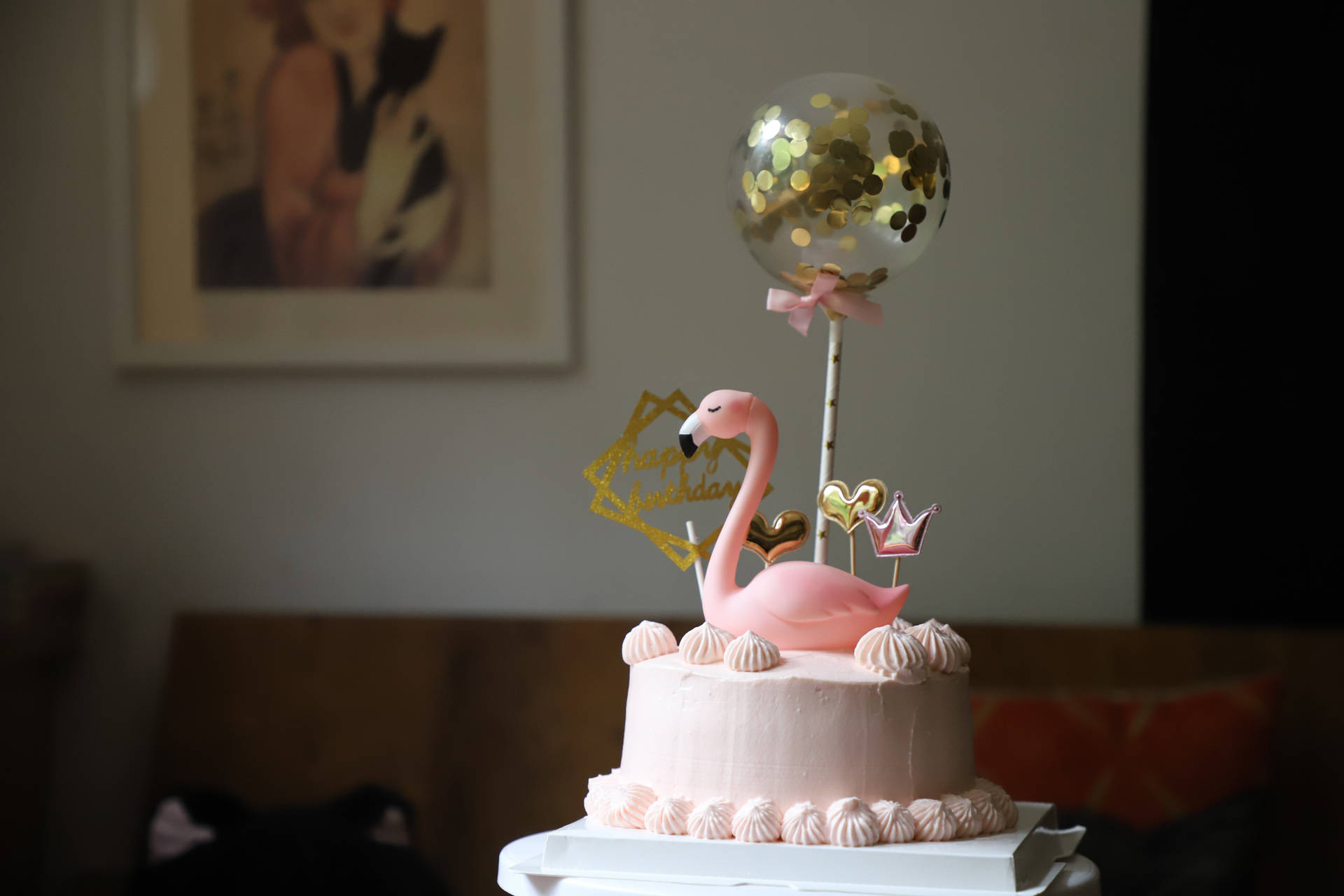 Birthday Pink Flamingo Cake Wallpaper