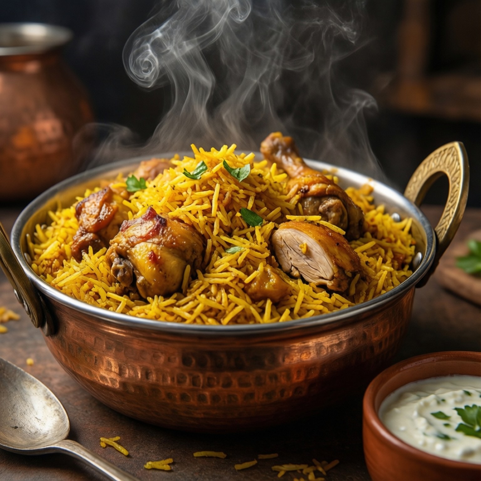 Delizioso primo piano di pollo biryani alla Karachi.