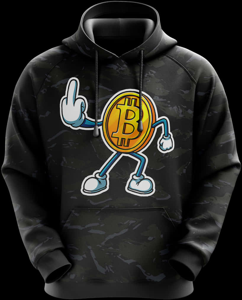 Bitcoin Character Black Hoodie Design PNG