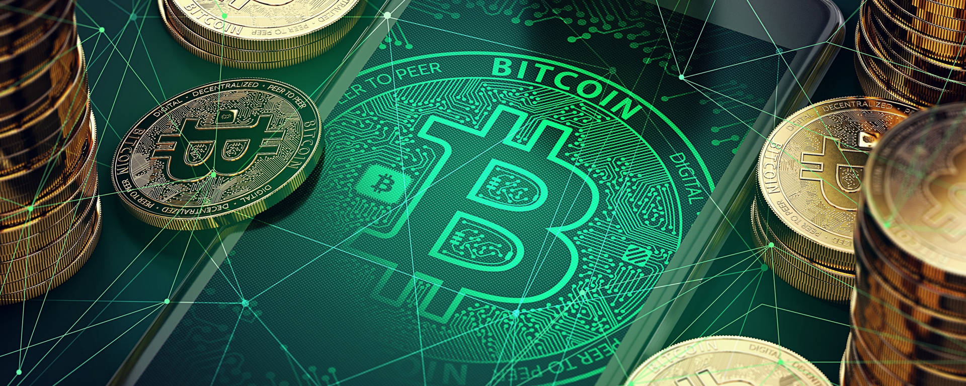 Bitcoinsymbol Auf Dem Handy In Einem Crypto-hintergrund Wallpaper
