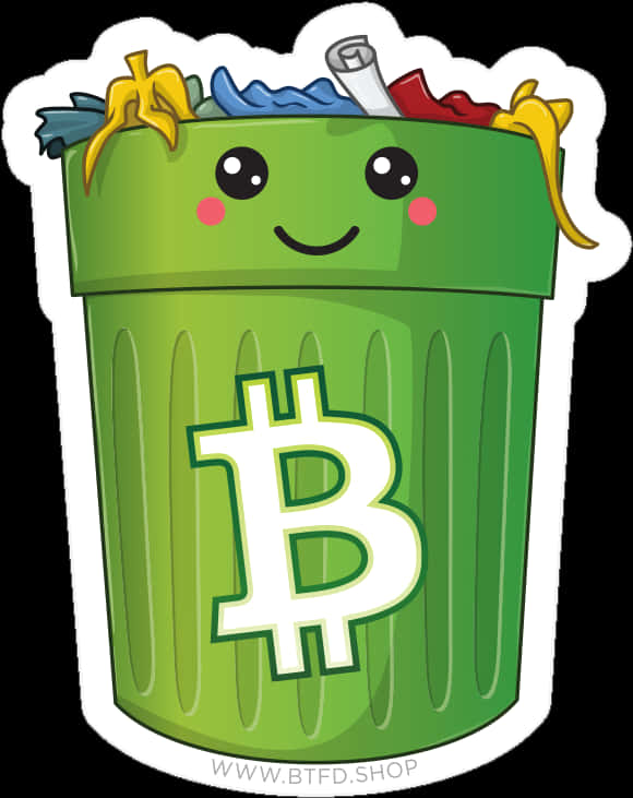 Bitcoin Trash Can Cartoon Sticker PNG