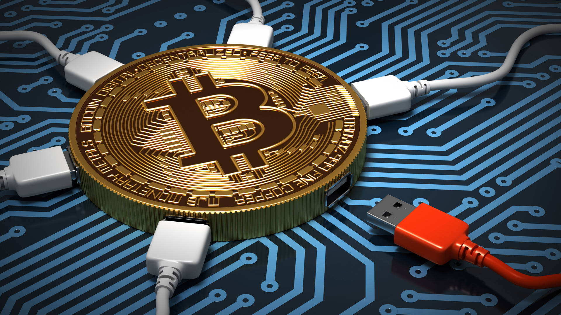 Bitcoin With Usb Ports Crypto Background Picture