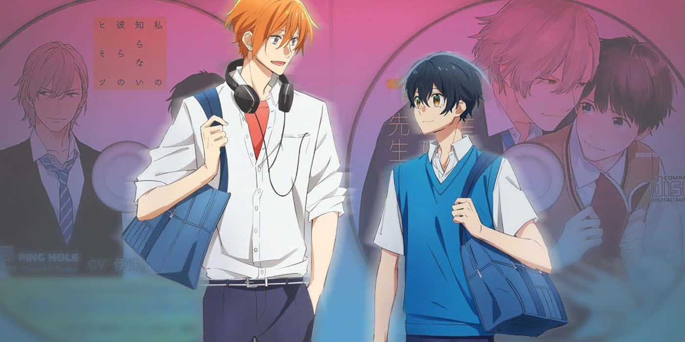 To anime-karakterer står ved siden af hinanden Wallpaper