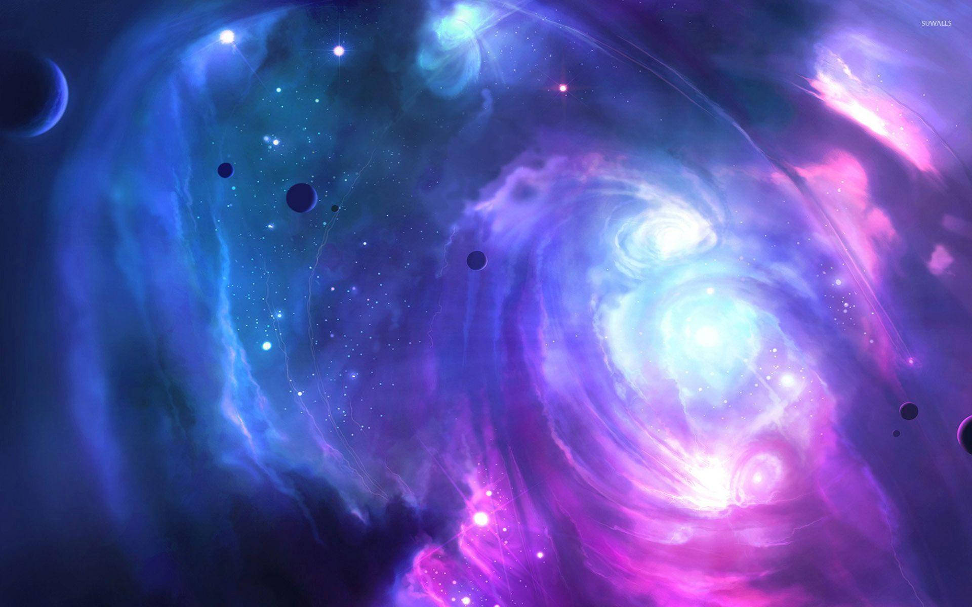Blå Galakse Med Små Planeter Wallpaper