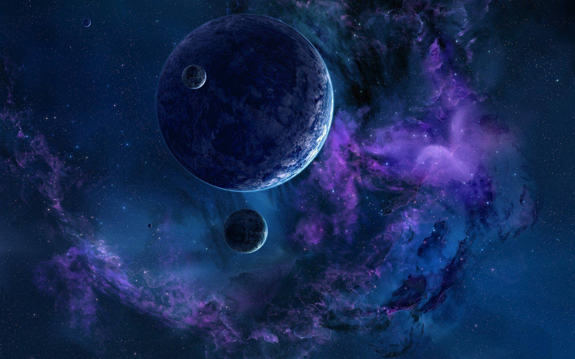 Blå Galaxy Med Violet Planet Wallpaper