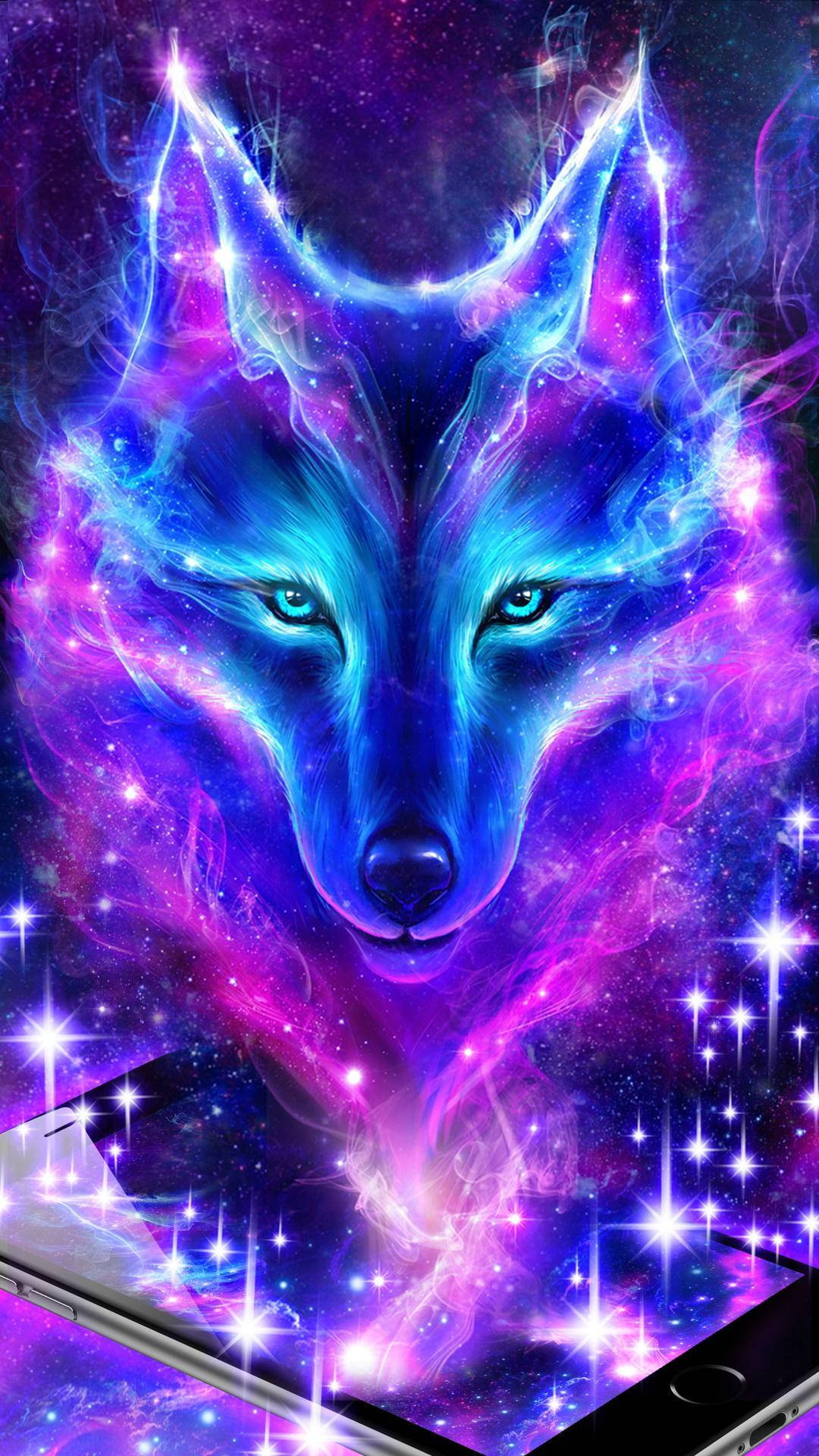 Blå Violet Wolf Iphone 8 Live Wallpaper
