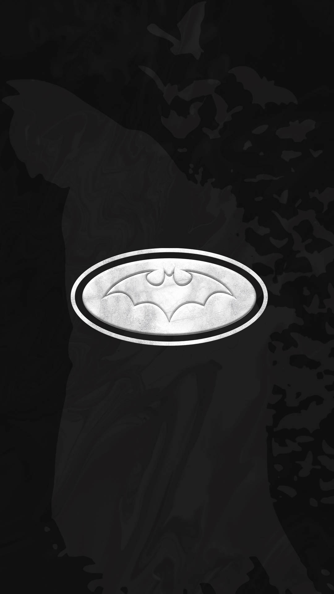 Black 4K Gotham Backdrop With White Batman Logo Wallpaper
