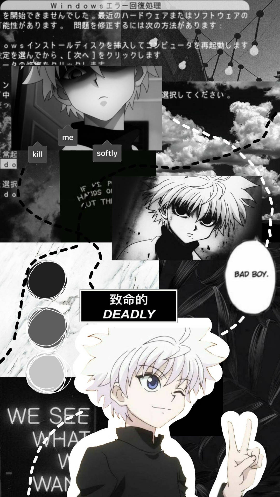 Black Aesthetic Anime Killua Collage Wallpaper