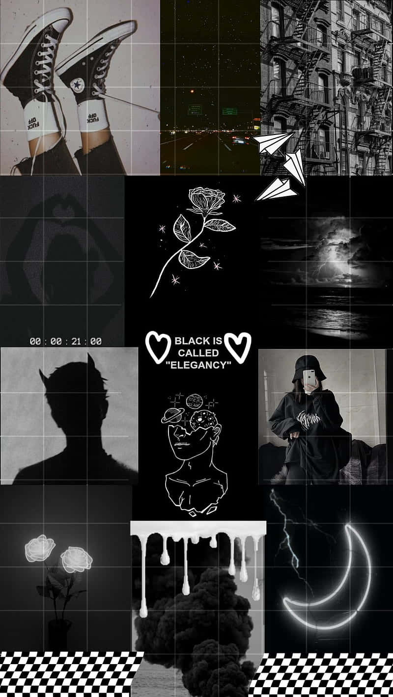 Black Aesthetic Collage On Checkered Platform Background