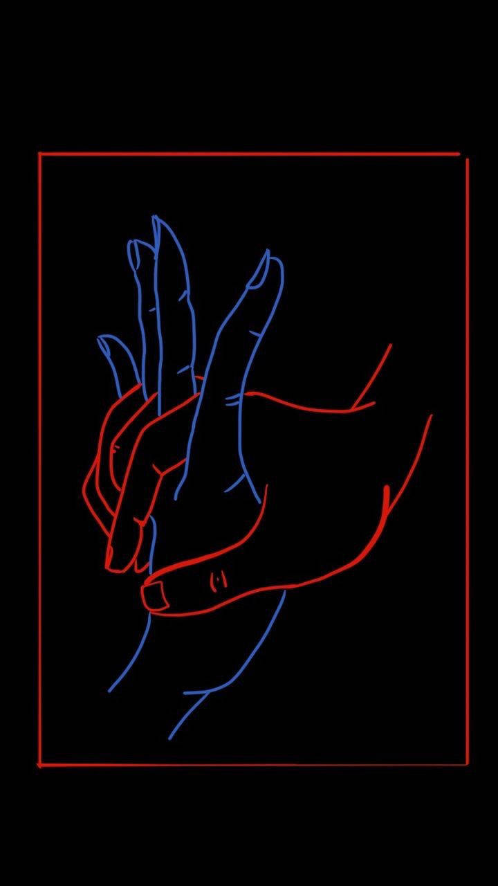 Schwarzesästhetisches Telefon, Blau Und Rot Halten Hände. Wallpaper