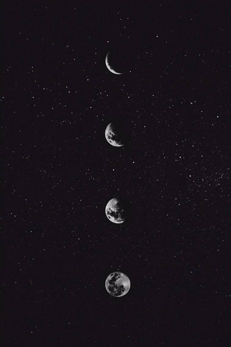 Teléfonoestético Negro Con Fases De La Luna En El Cielo. Fondo de pantalla