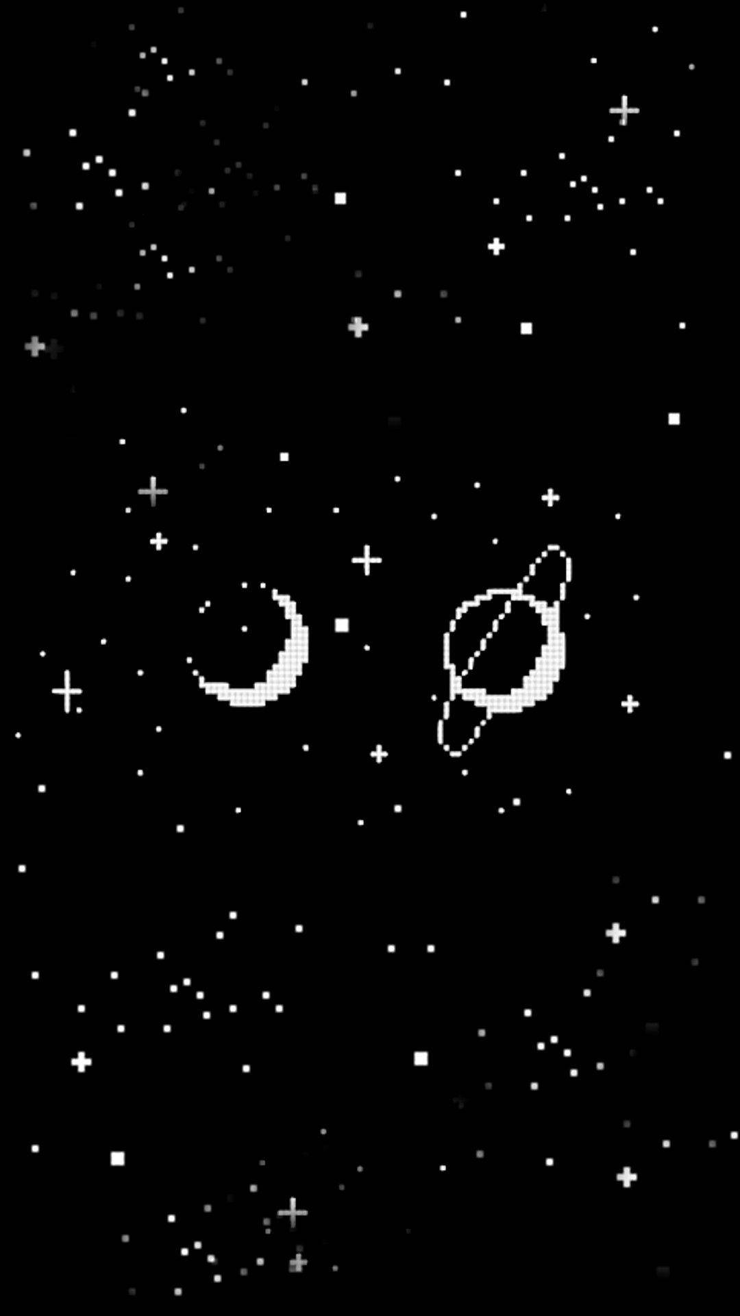 Papelde Parede Estético Preto Para Celular Com Lua E Saturno Em Pixel. Papel de Parede