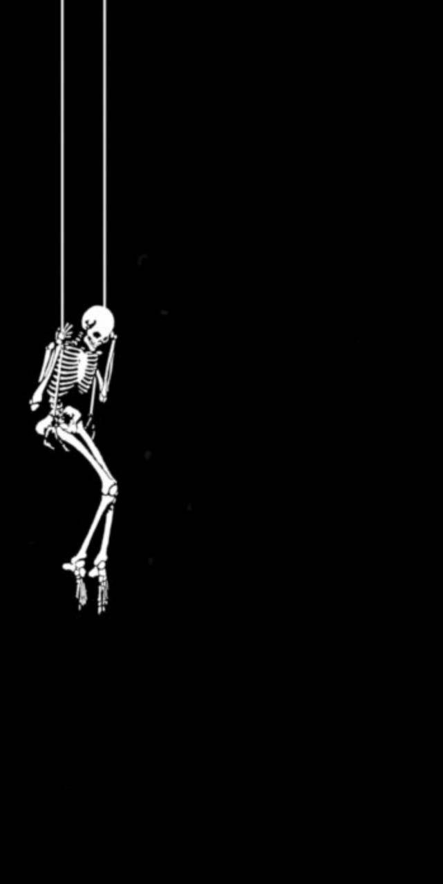Black Aesthetic Phone Skeleton On Swing Wallpaper