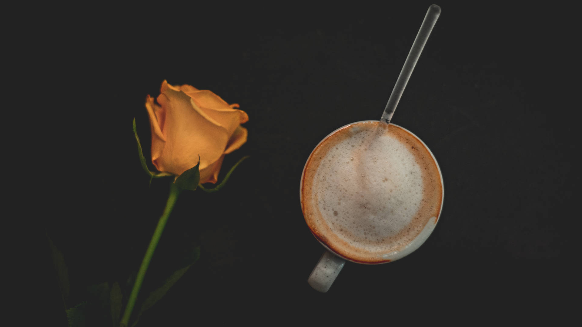 Black Aesthetic Rose Flower And Coffee Wallpaper