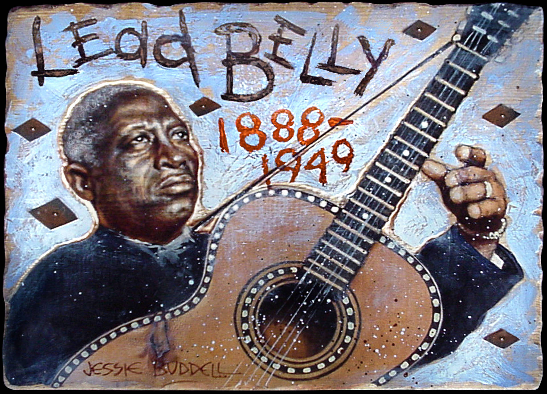 Black American Vocal Singer Leadbelly Painting Wallpaper