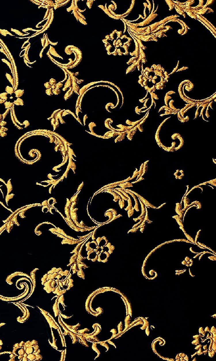 A Black And Gold Floral Pattern Wallpaper