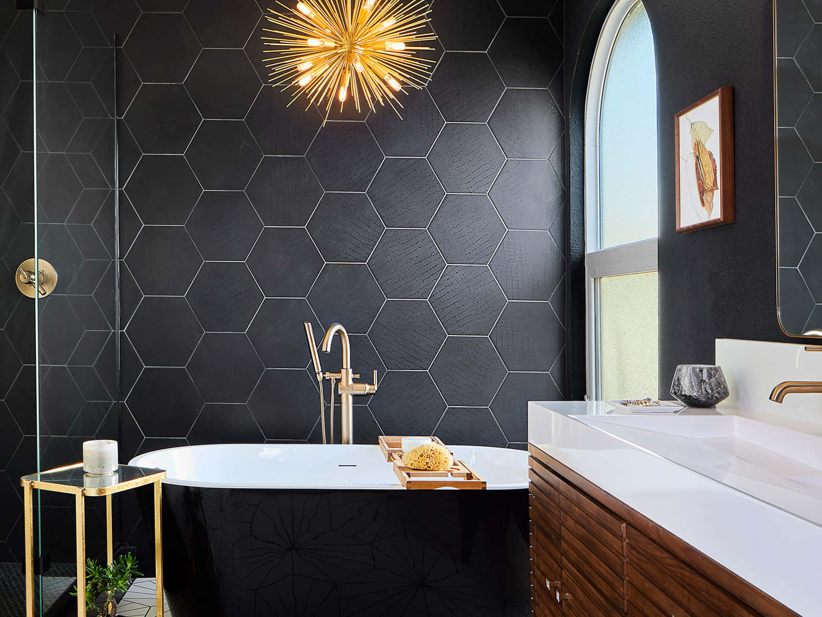 Schwarzesund Goldenes Badezimmer Wallpaper