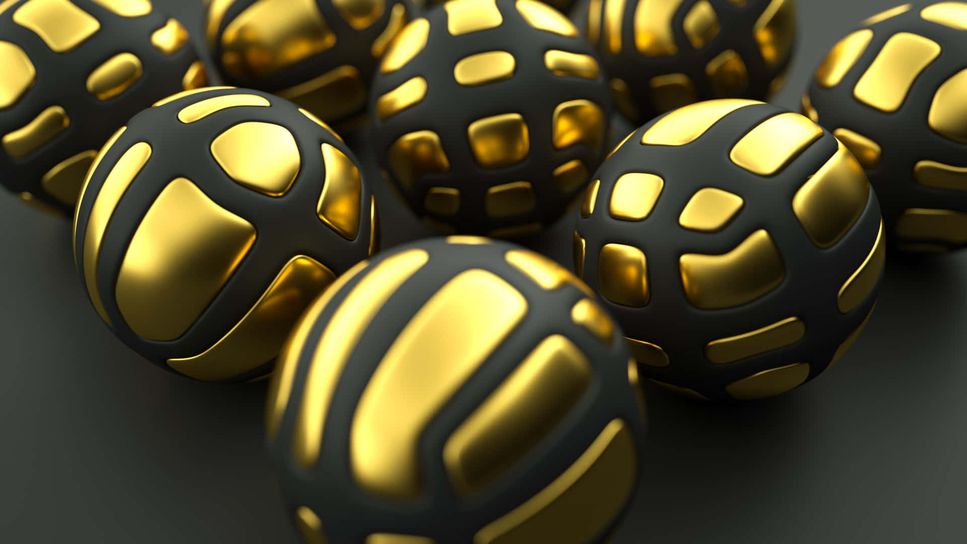 A Group Of Gold And Black Eggs On A Black Surface Wallpaper