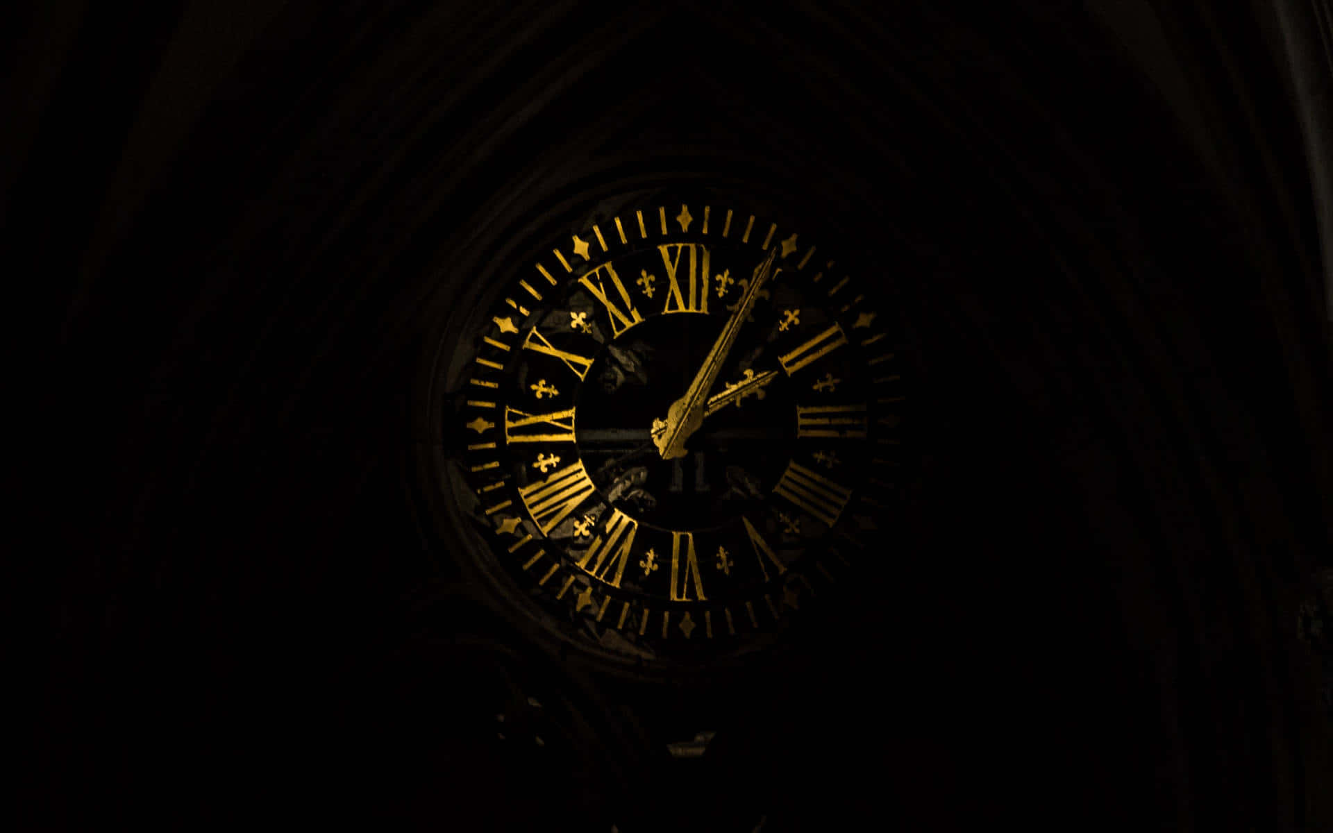 A Clock In A Dark Building Wallpaper