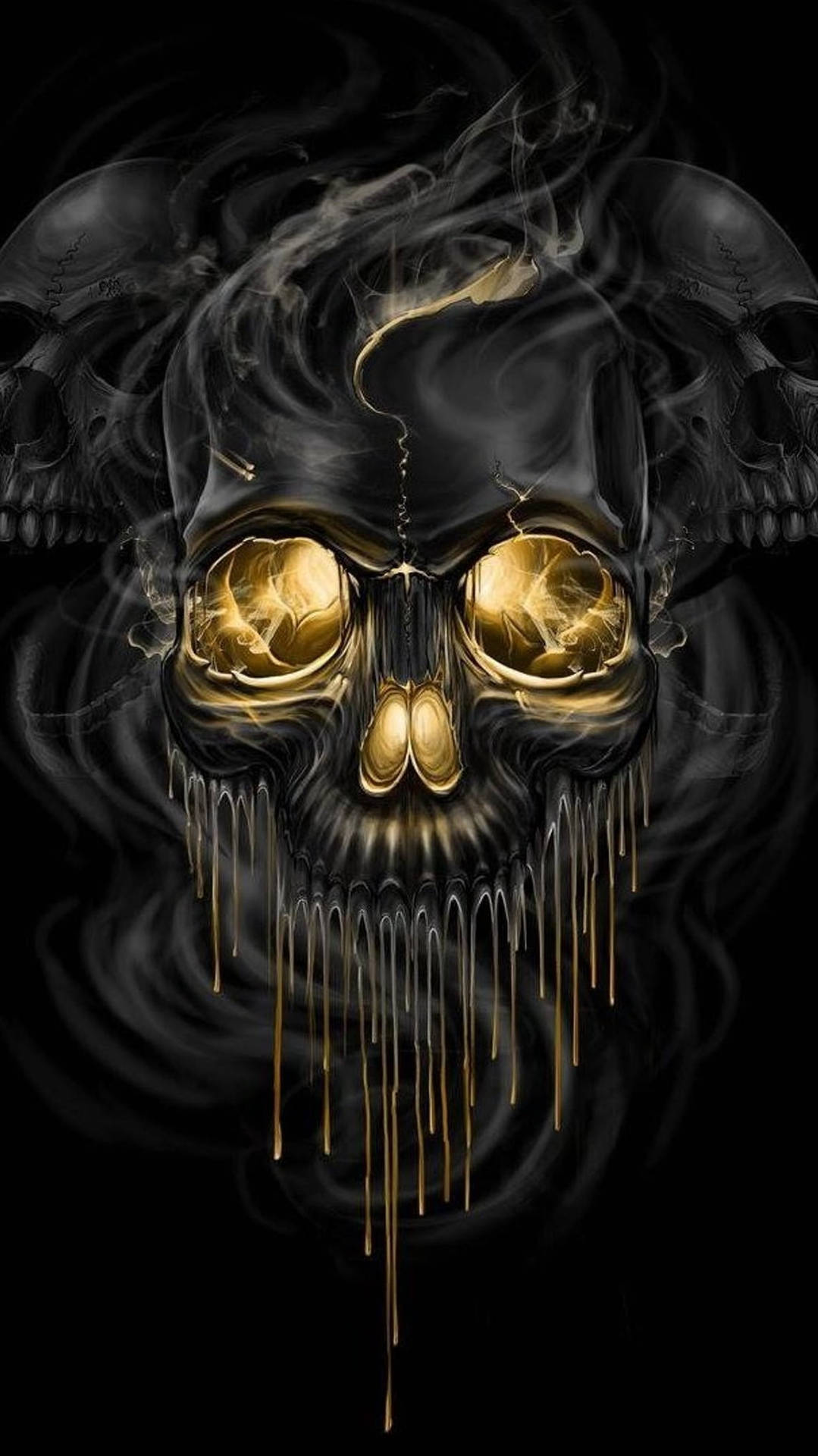 Black And Gold Dripping Gangster Skull Wallpaper