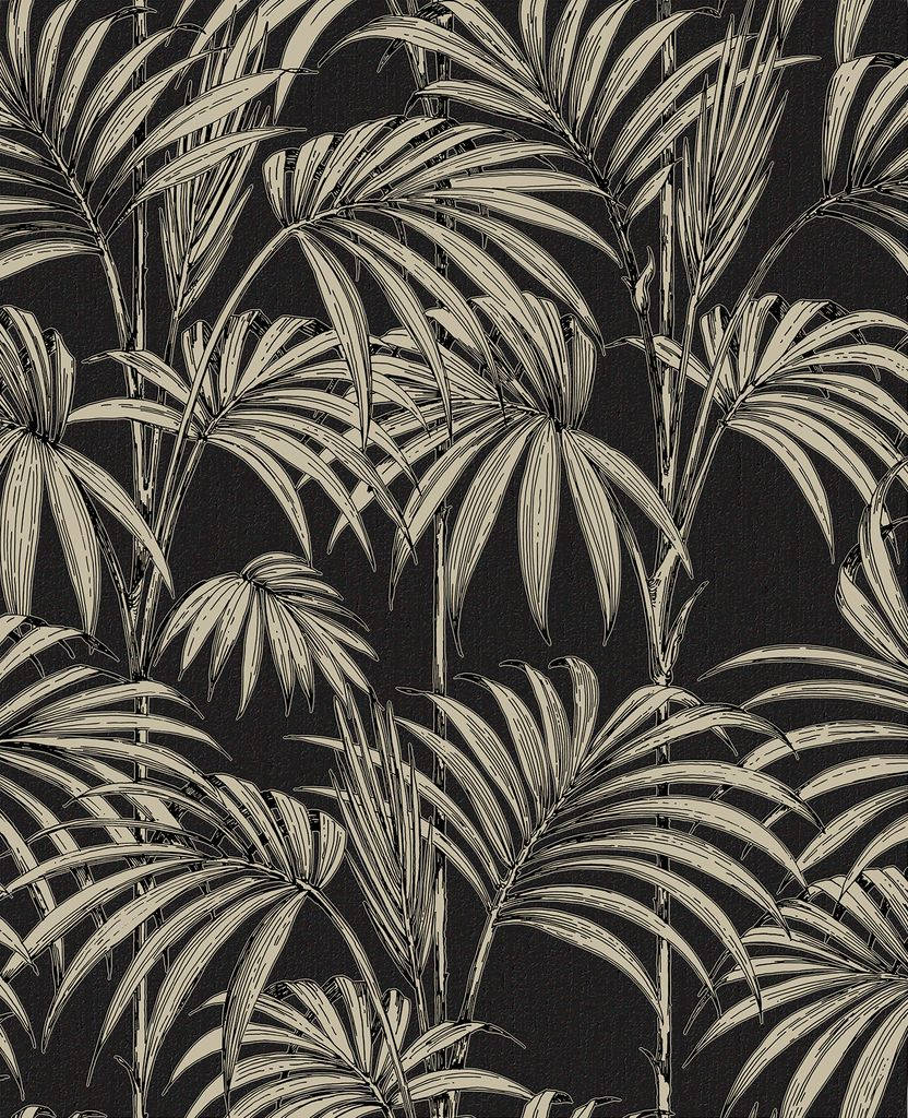 Black and Gold Palm Leaves Wallpaper