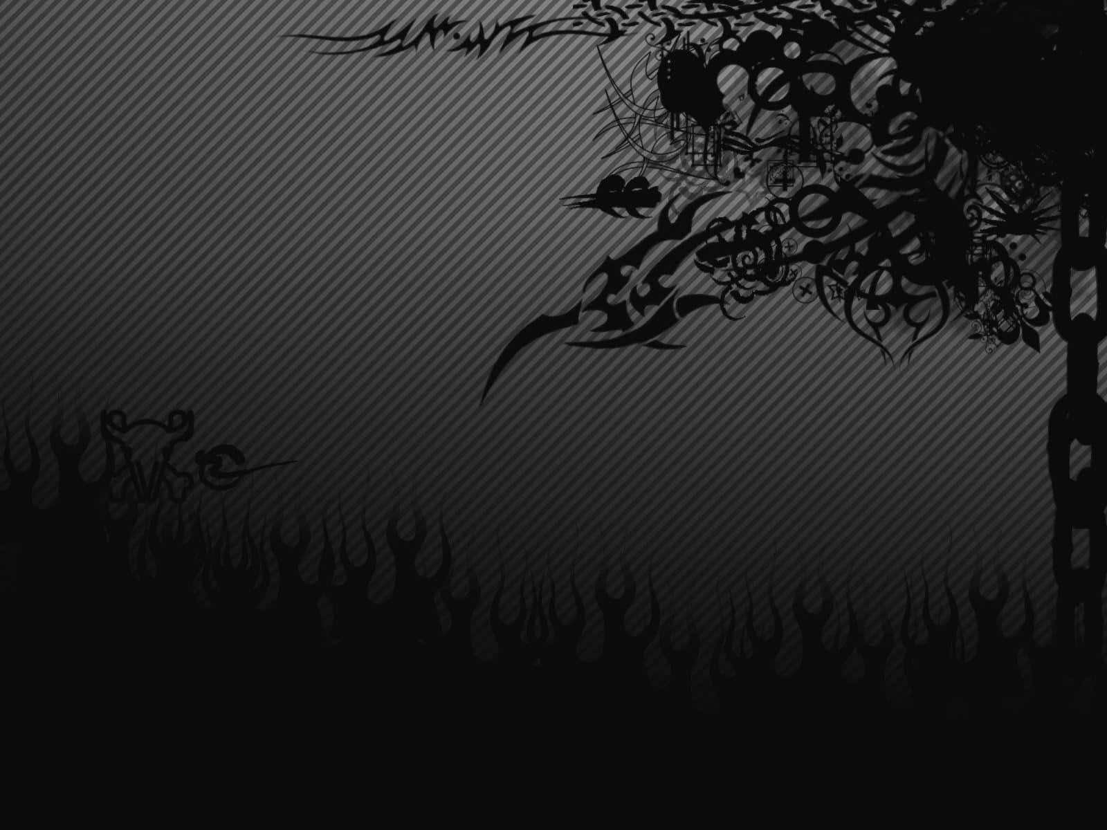 A Black And White Image Of A Skull With Flames Wallpaper
