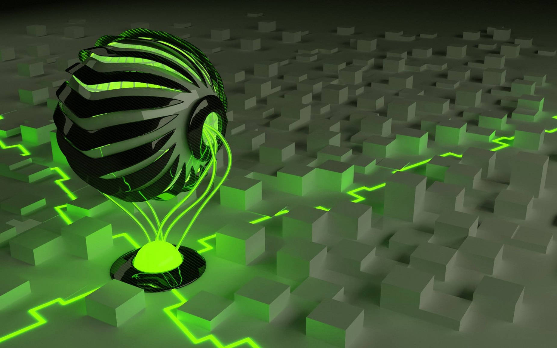 Black And Green Sphere 3d Animation Wallpaper