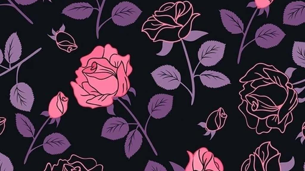 Pink Roses On Black Background Wallpaper