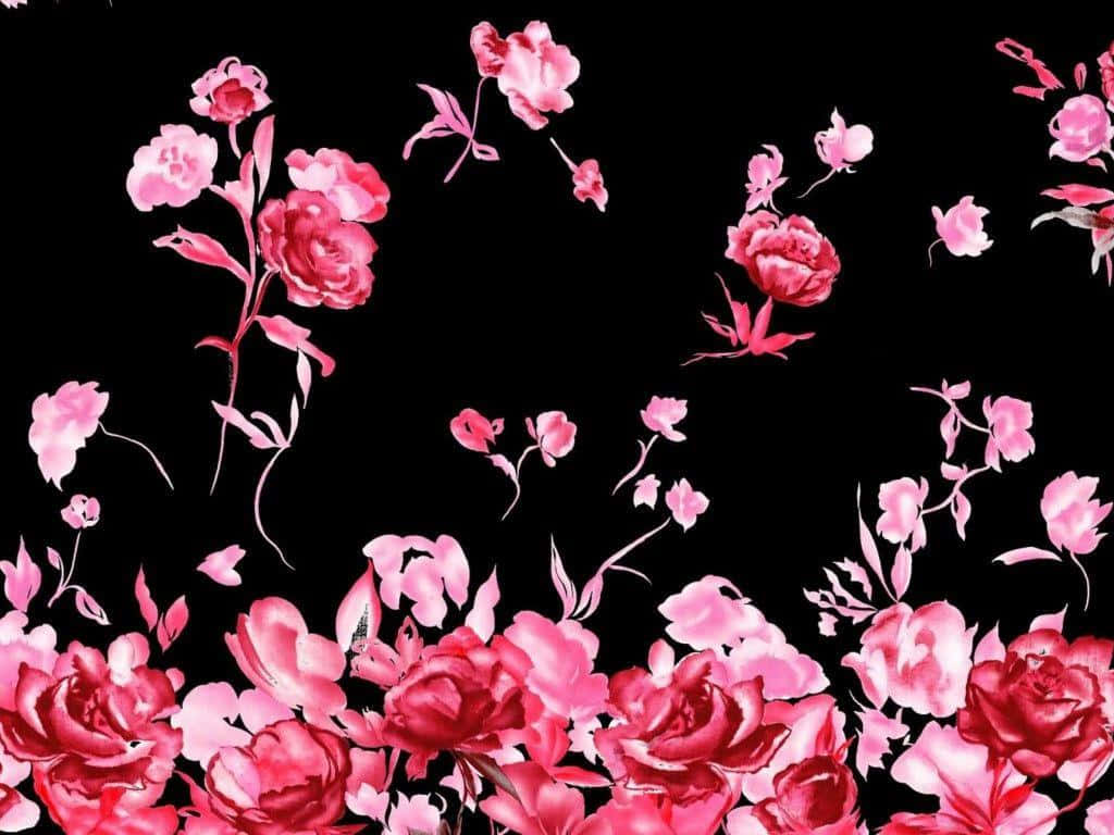 Strikingly vibrant black and pink floral pattern Wallpaper