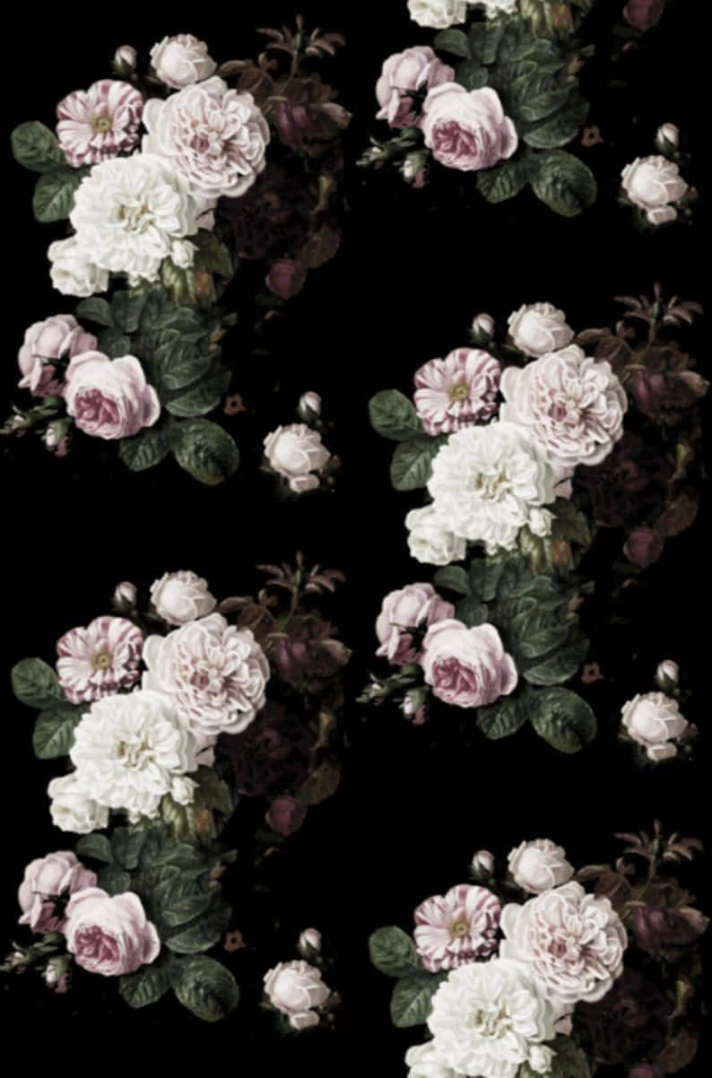 A bold and vibrant pattern of black and pink florals Wallpaper
