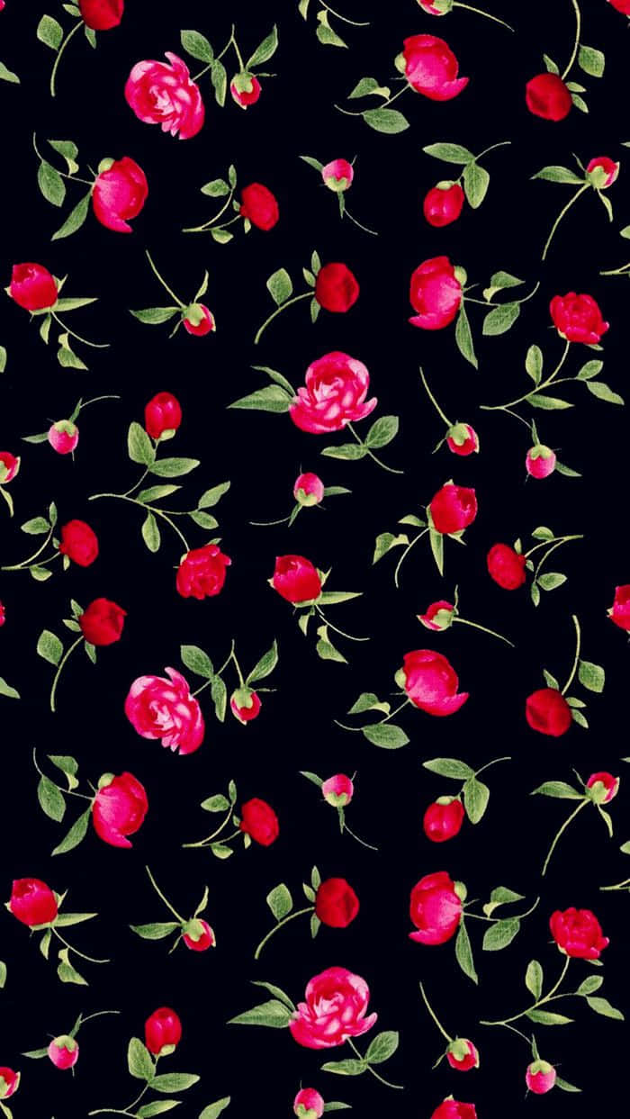 A Black And Red Rose Pattern Wallpaper