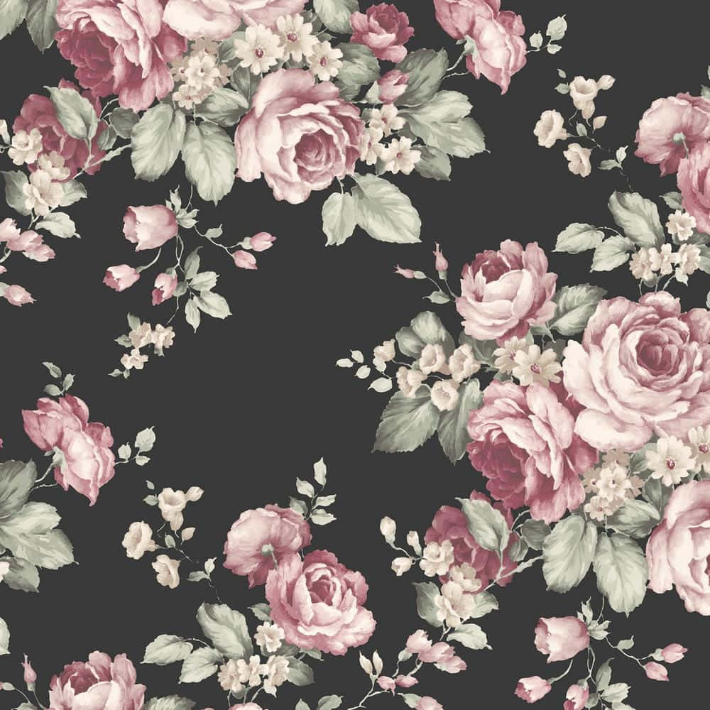 Schwarzeund Pinke Blumen Im Vintage-stil Wallpaper
