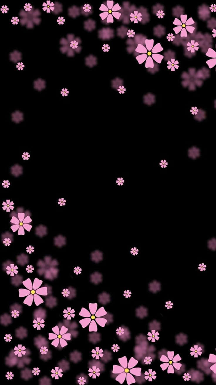 Lille sort og pink blomstertryk Wallpaper