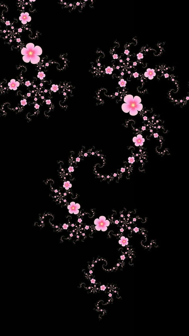 Svartoch Rosa Blomdesign Med Virvlar. (black And Pink Flower Design With Swirls) Wallpaper