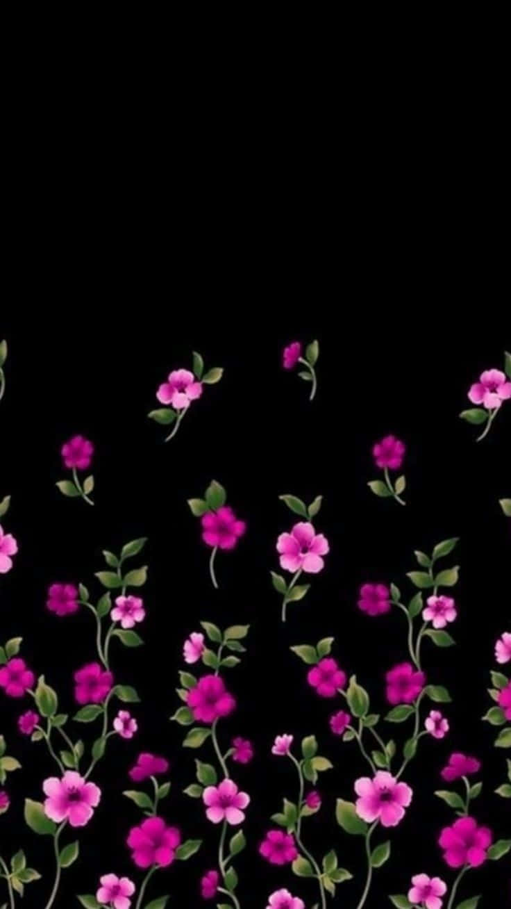 Æstetisk Sort Og Lyserød Blomst Tapet Wallpaper