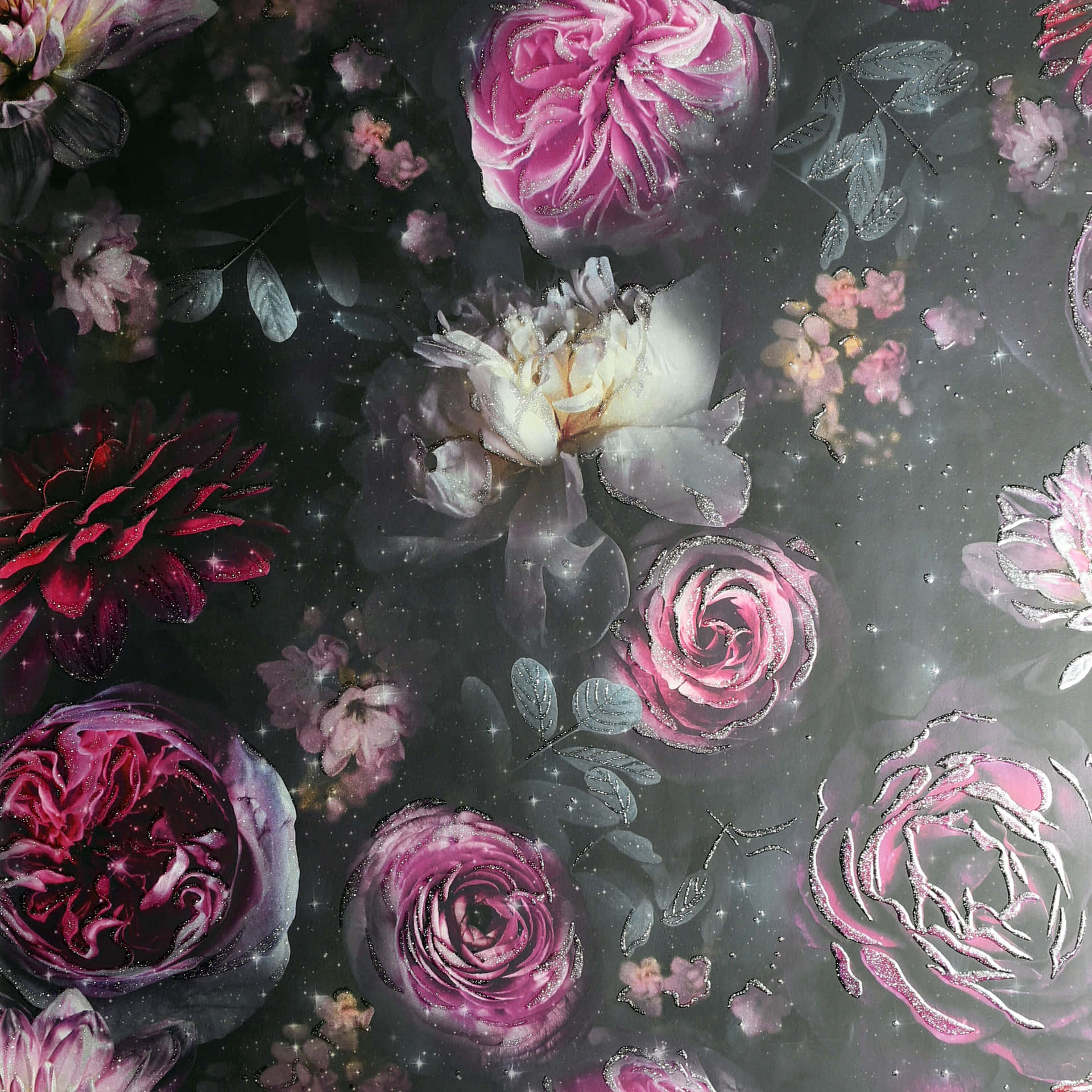 Black And Pink Flower Print Wallpaper