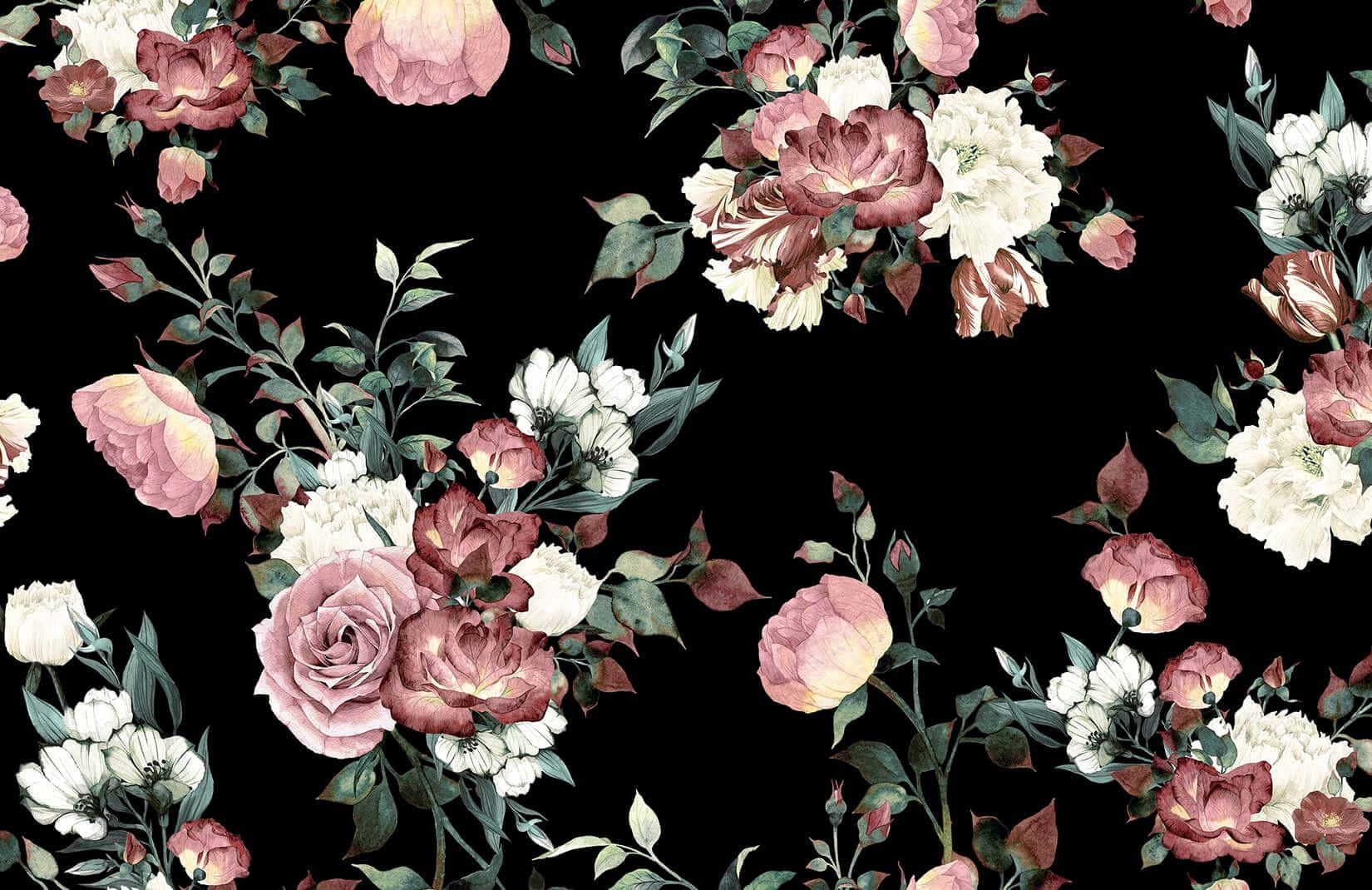 Pinturade Rosa Negra E Flor Rosa Em Fundo Para Computador Ou Celular. Papel de Parede