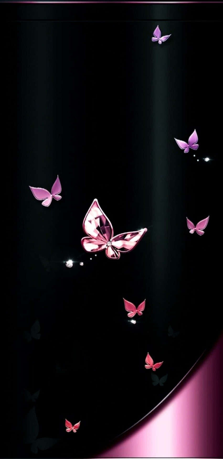 Schwarzesund Pinkes Iphone Mit Leuchtenden Schmetterlingen Wallpaper