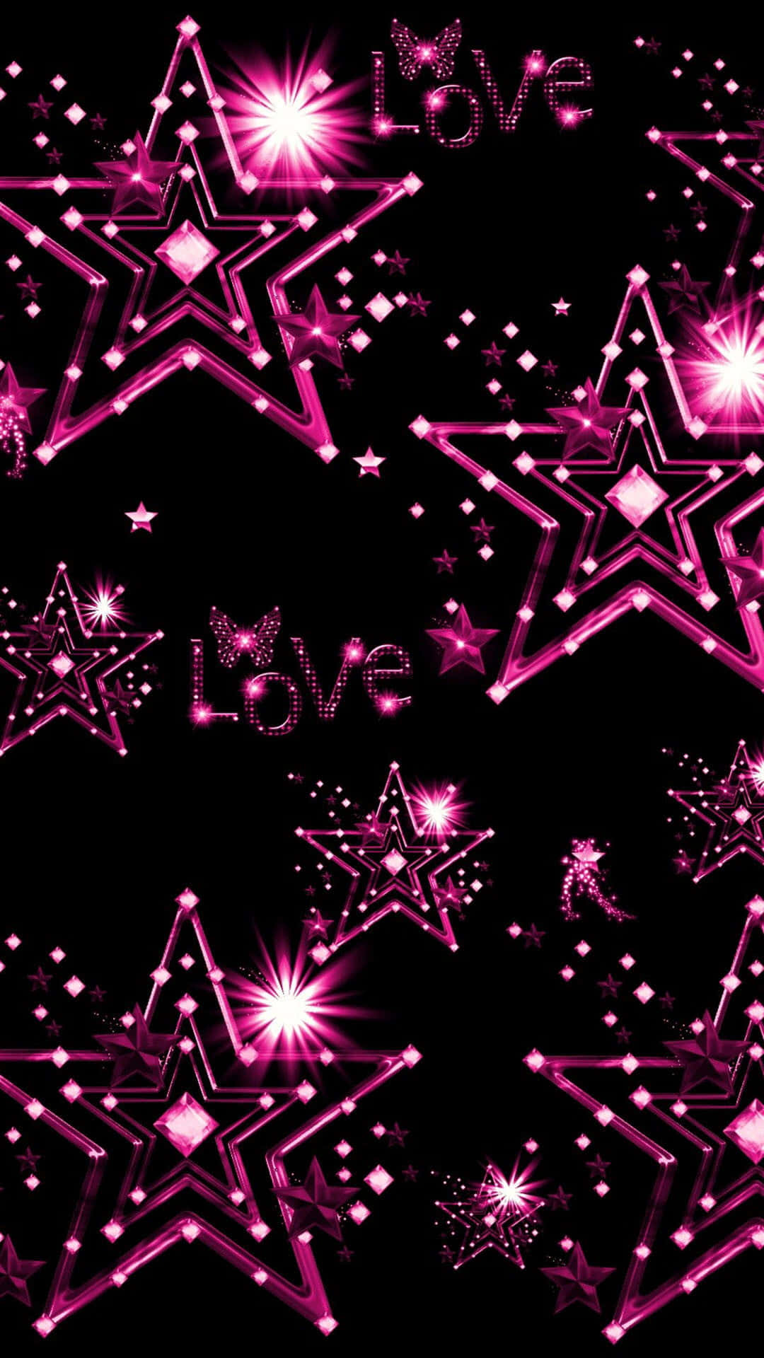 Sparkling Stars In Black And Pink iPhone Wallpaper