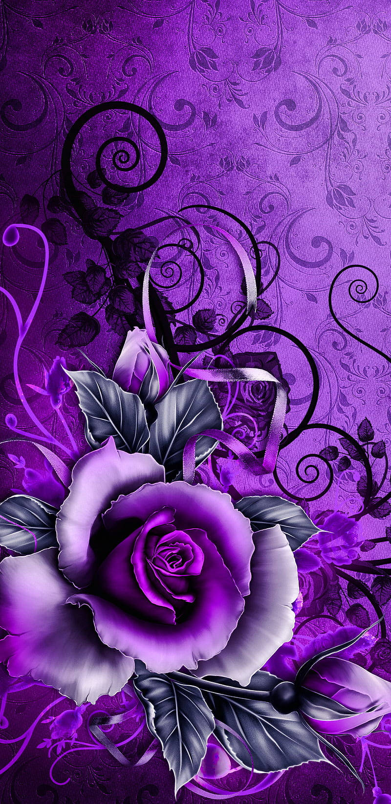 Black And Purple Aesthetic Flower Art Wallpaper