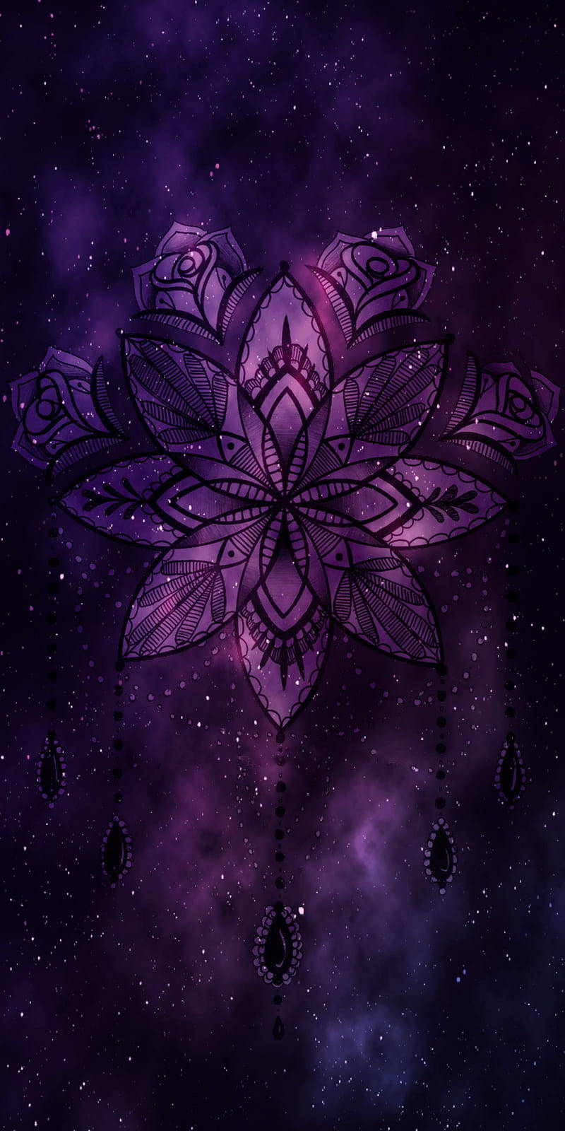 Black And Purple Aesthetic Flower Drawing Wallpaper