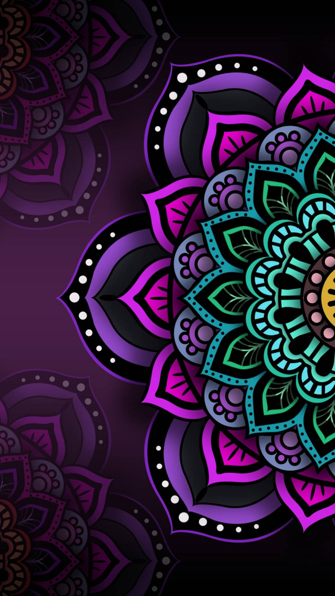 Black And Purple Aesthetic Mandala Flowers Wallpaper