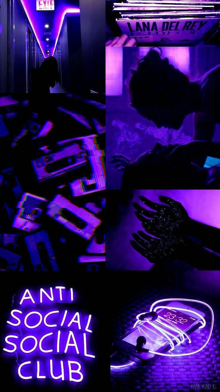 Black And Purple Aesthetic Neon Collage Wallpaper