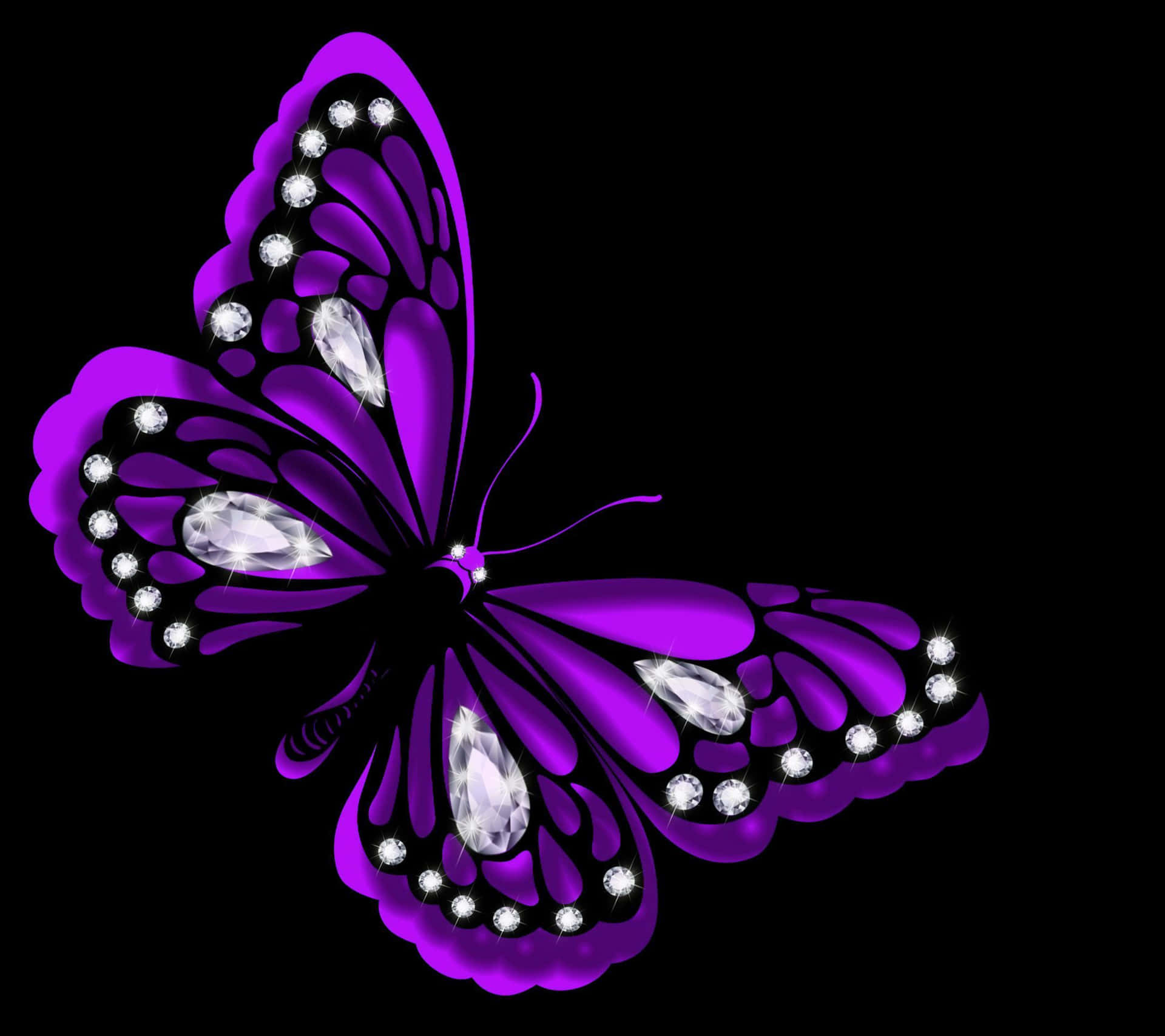 Purple Butterfly With Diamonds On A Black Background