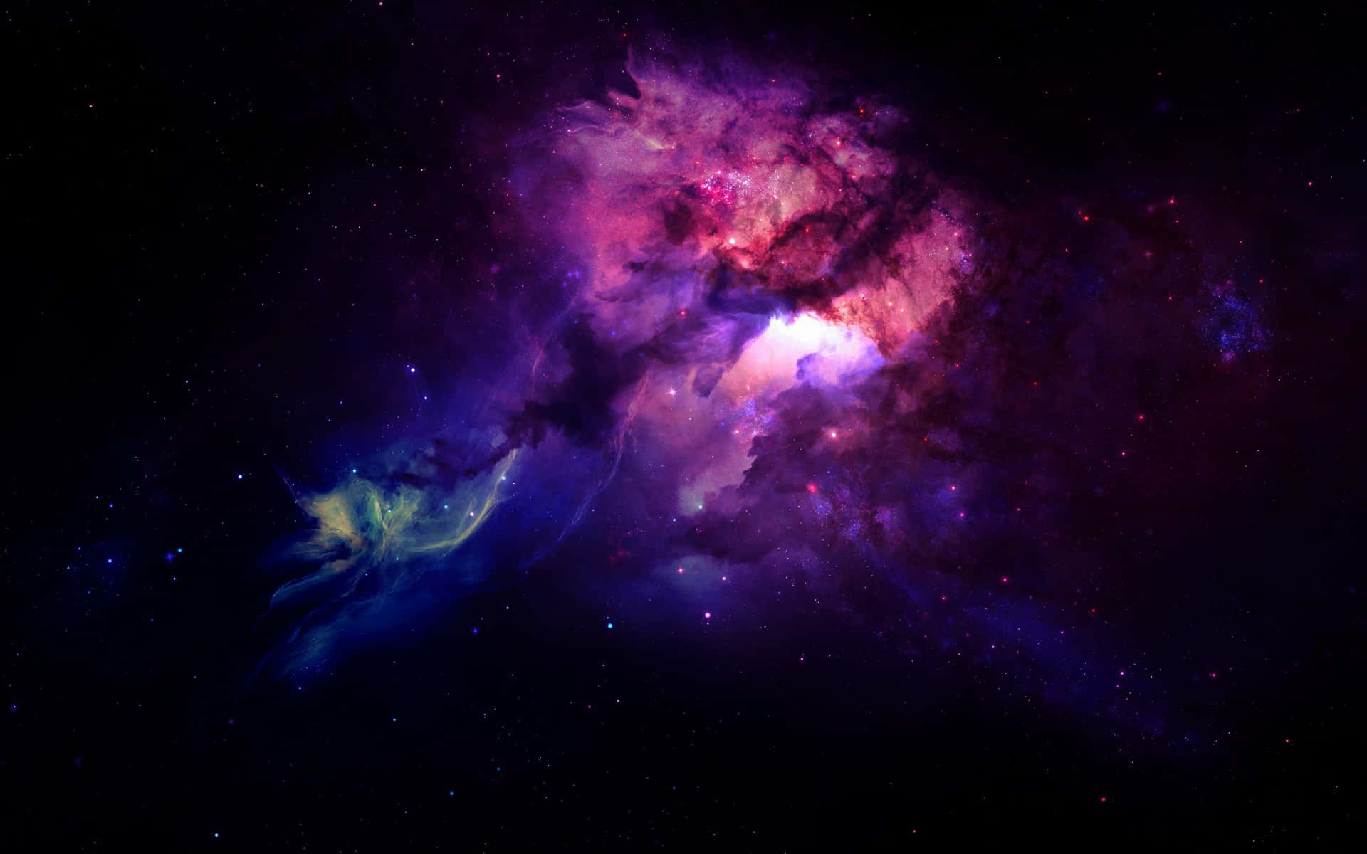 Magnificent interstellar swirls of black and magenta illuminate the night sky Wallpaper
