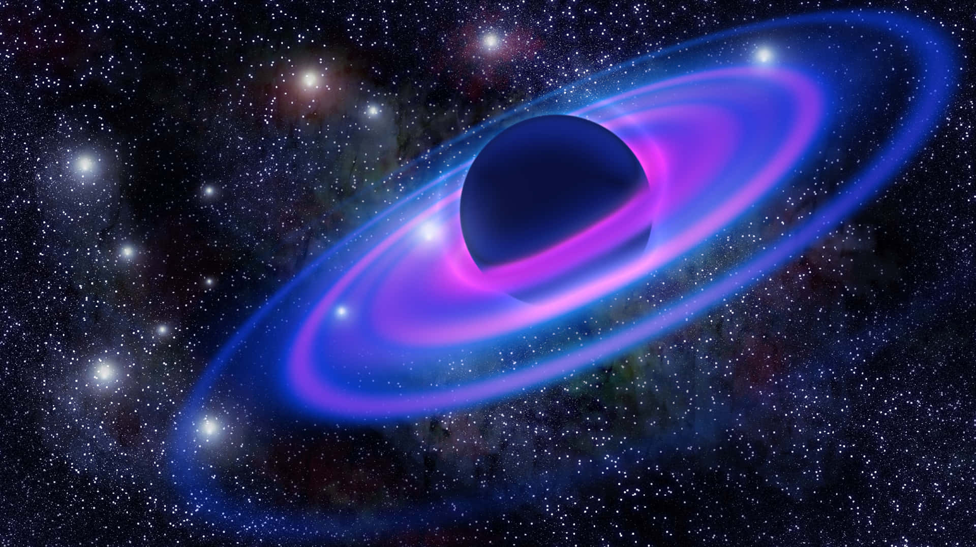 A Black Hole In Space With A Blue And Purple Ring Wallpaper