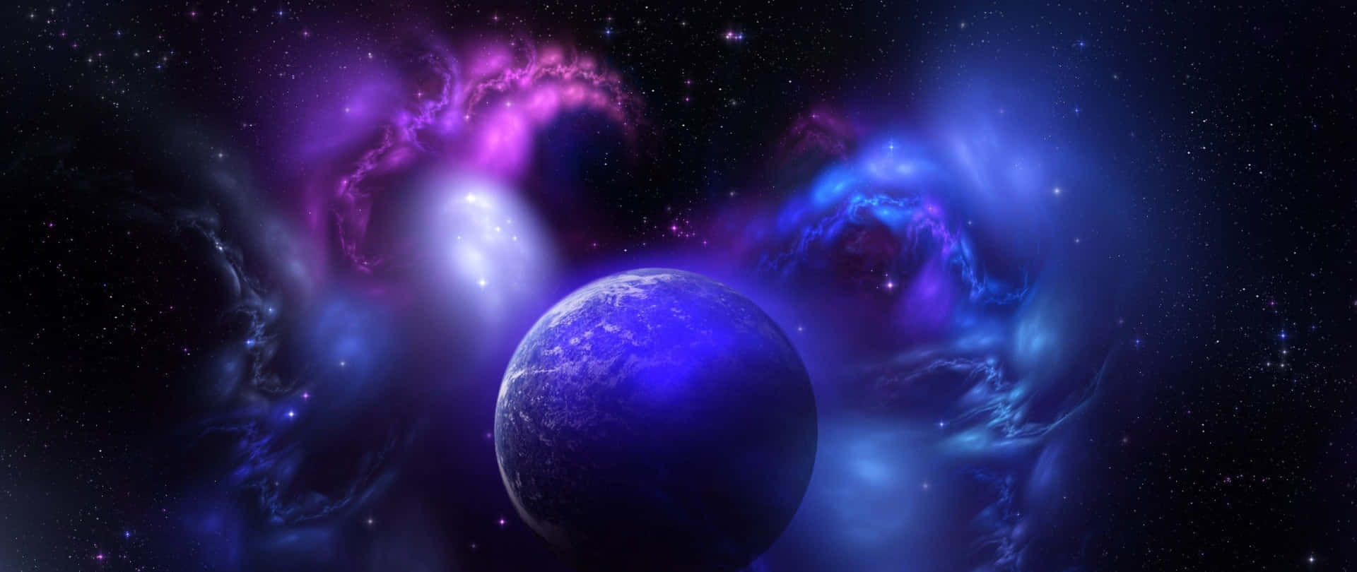 "Take a journey and explore the vibrant shades of the black and purple galaxy." Wallpaper