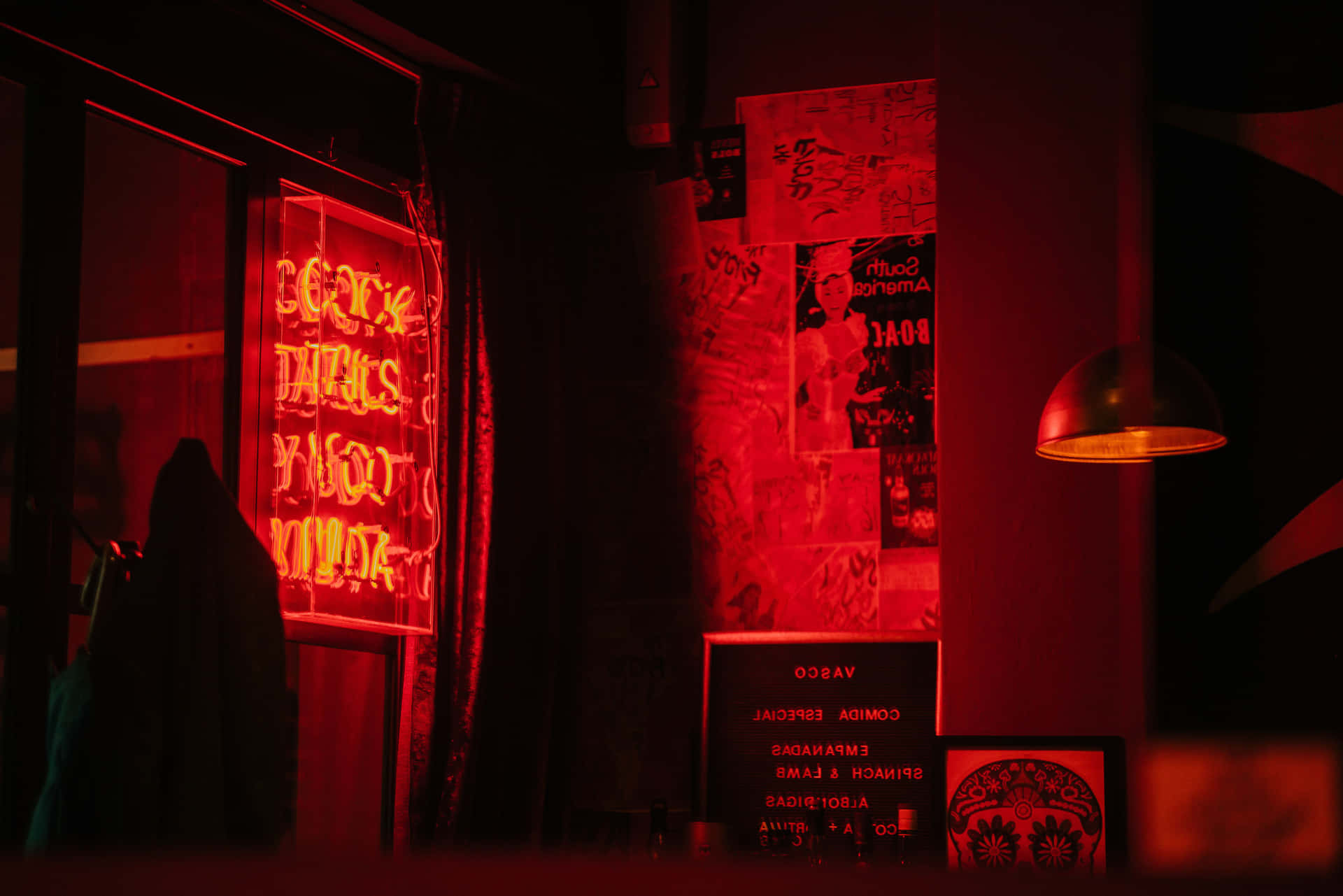 Bar With Black And Red Aesthetic Neon Light Wallpaper
