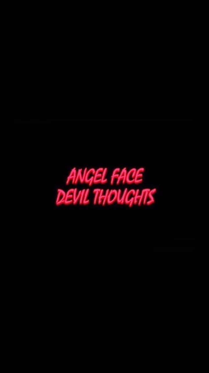 Angel Face Devil Thoughts Black And Red Aesthetic Typography Wallpaper
