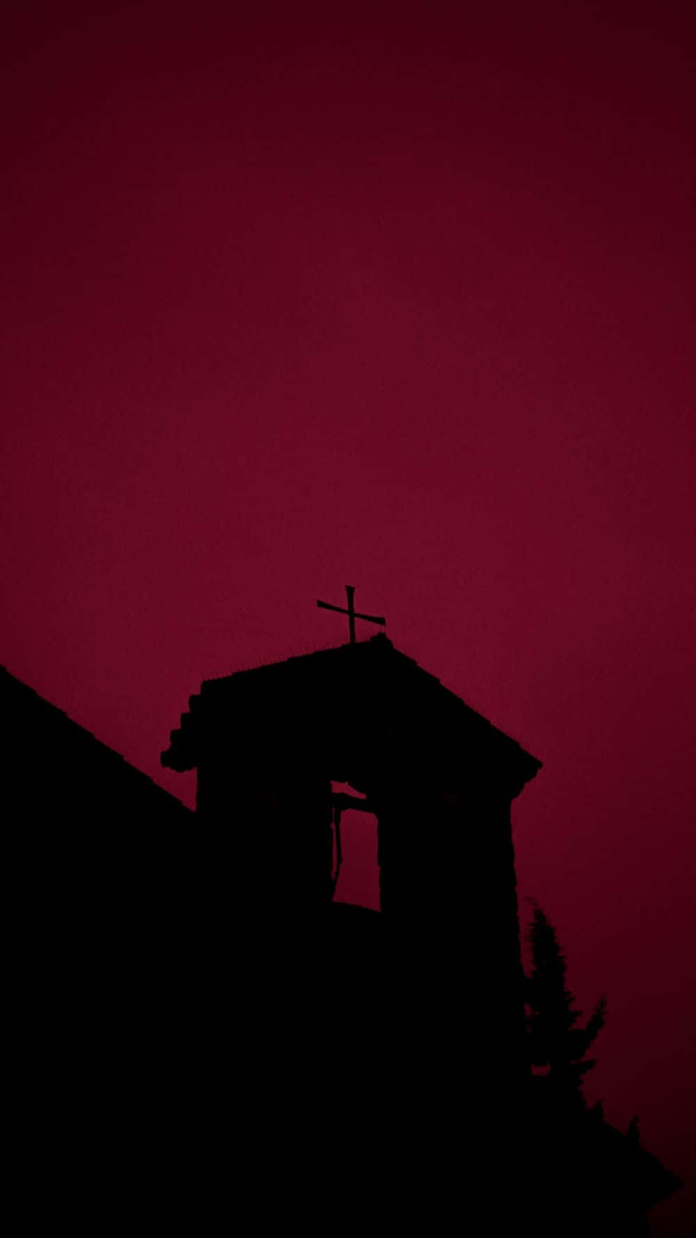 Chiesasilhouette Estetica Nera E Rossa Sfondo